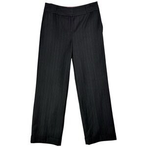 Talbots Black Wool Pinstripe Dress Pants Size 4 Wide Leg‎ Cuffed Hem Classic Y2K